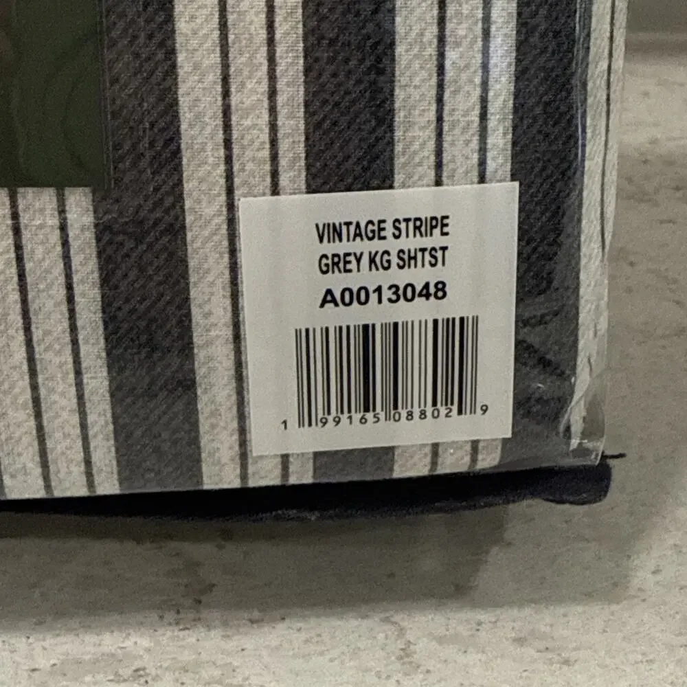 4 pc KING Size Eddie Bauer VINTAGE STRIPE Gray 100% Brushed Cotton Sheet Set NEW